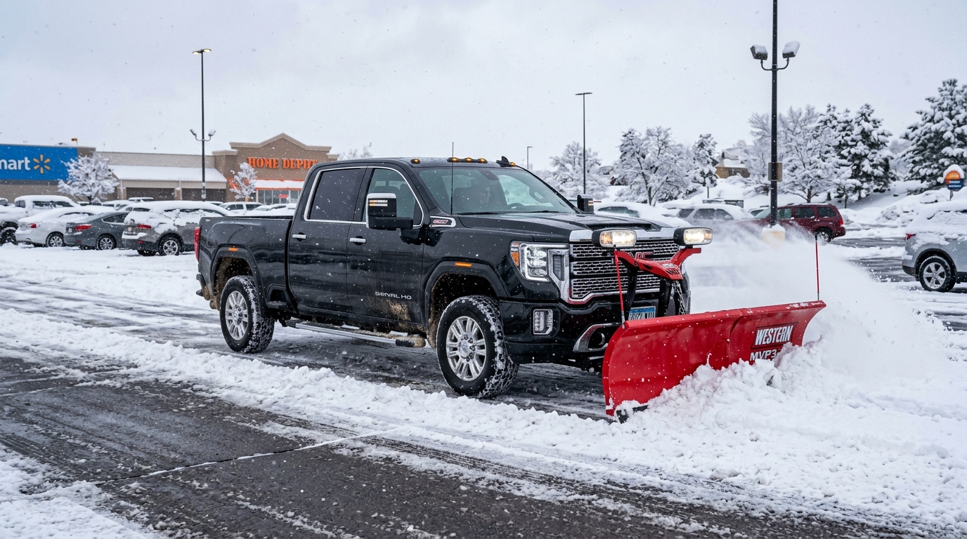 GMC Denali 2500 HD Truck with Western Snow Plow for Commercial Snow Plowing